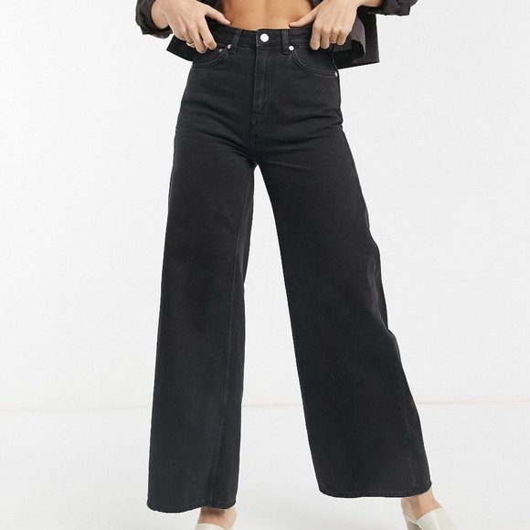 ASOS Denim - Weekday Ace Wide Leg Jeans Raw Hem Black Size 30 ASOS